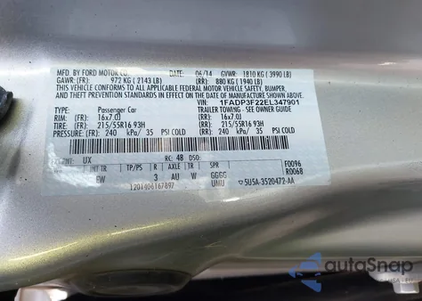 2014 Ford Focus Se z USA, uszkodzony, nr VIN 1FADP3F22EL347901